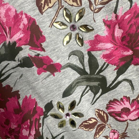 Denim & Co. Cotton Pullover Top with Colorful Rhinestone Embellishing Floral XL - Picture 4 of 8